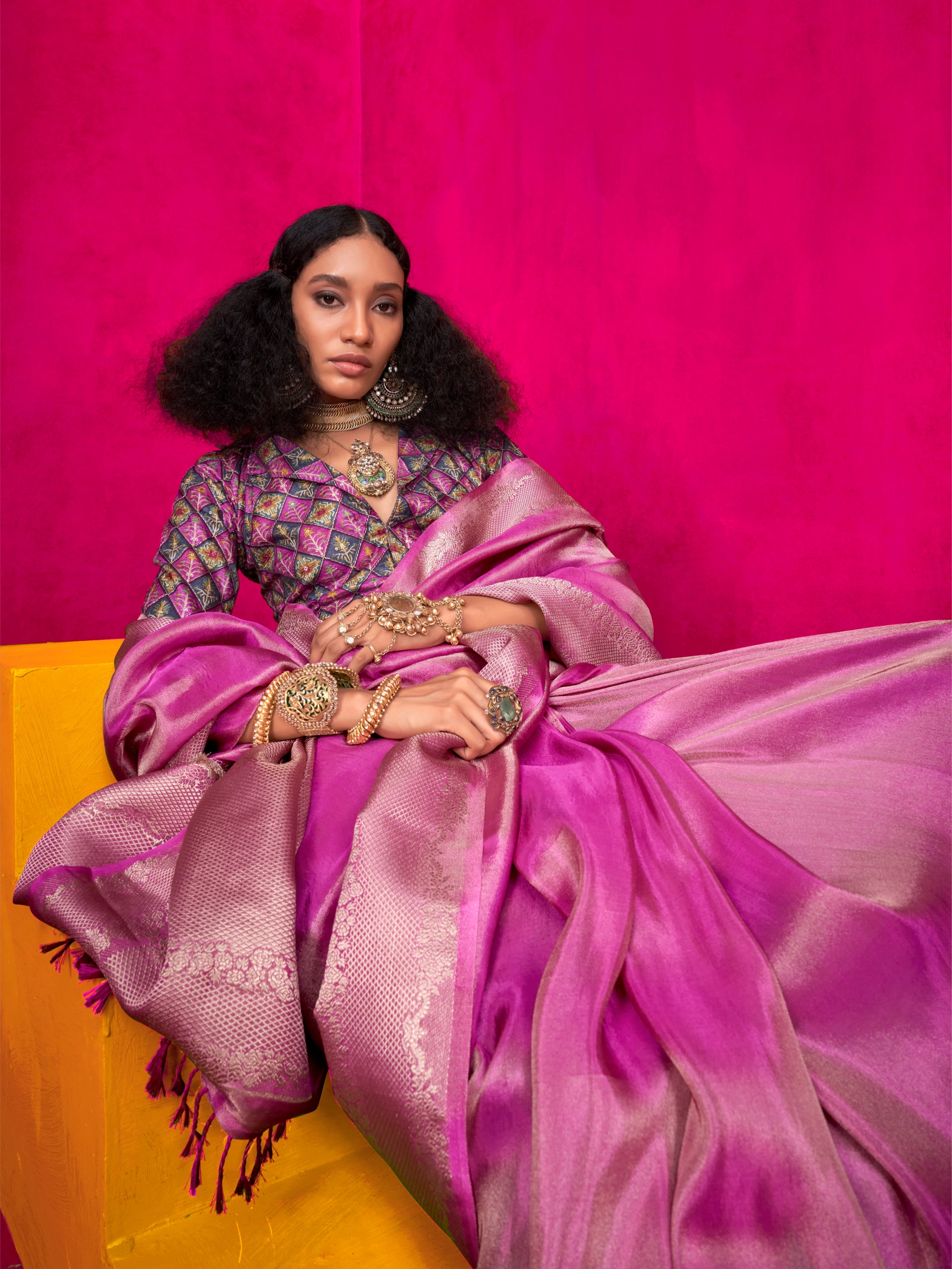 Pink Pure Zari Tissue Saree with Rich Zari Weaving Border