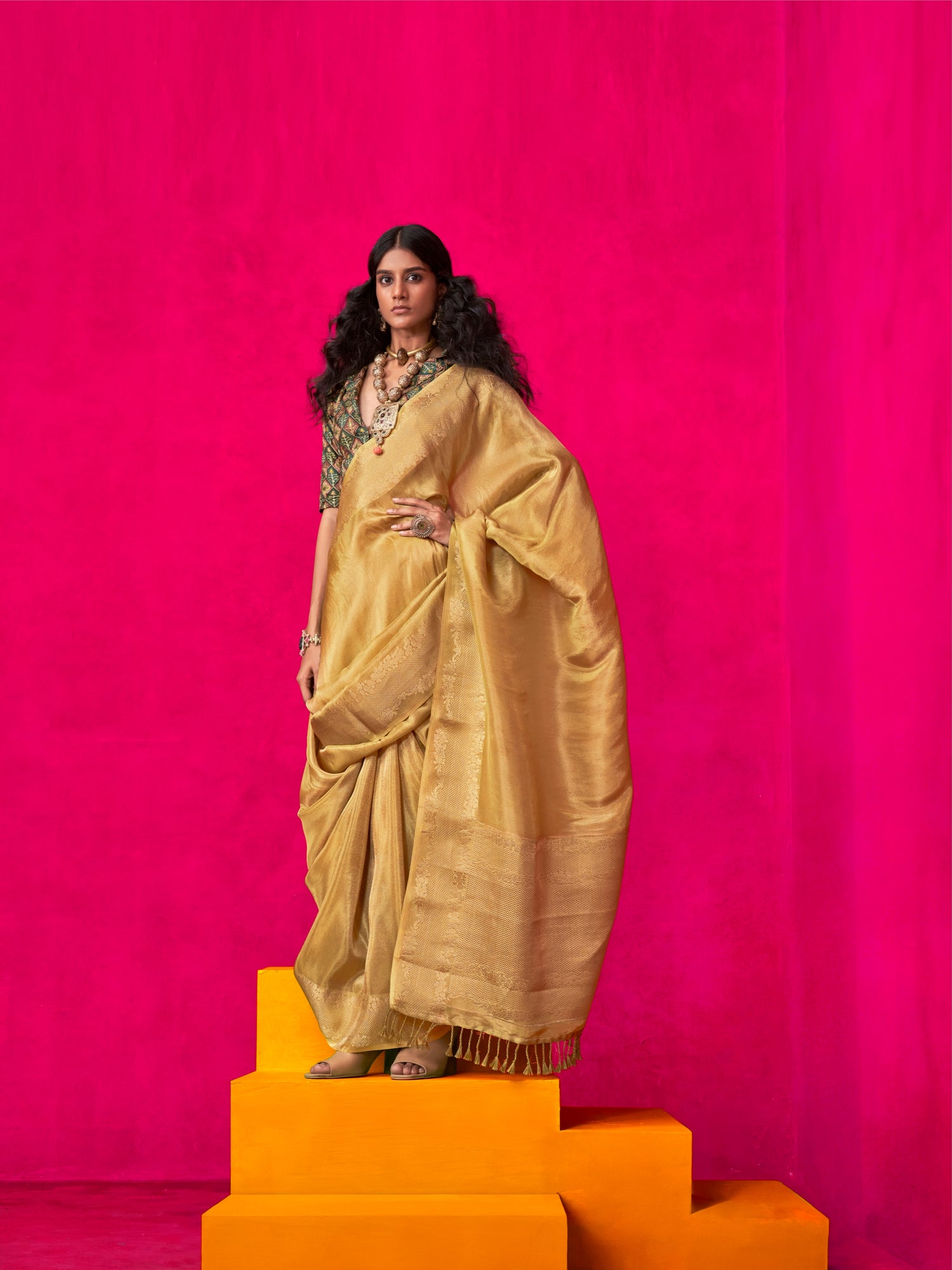 Royal Gold Pure Zari Tissue Saree with Weaving Border