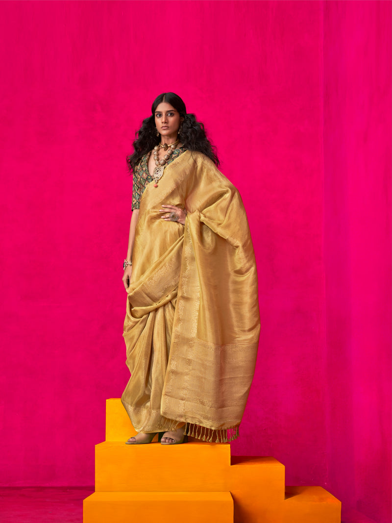 Royal Gold Pure Zari Tissue Saree with Weaving Border
