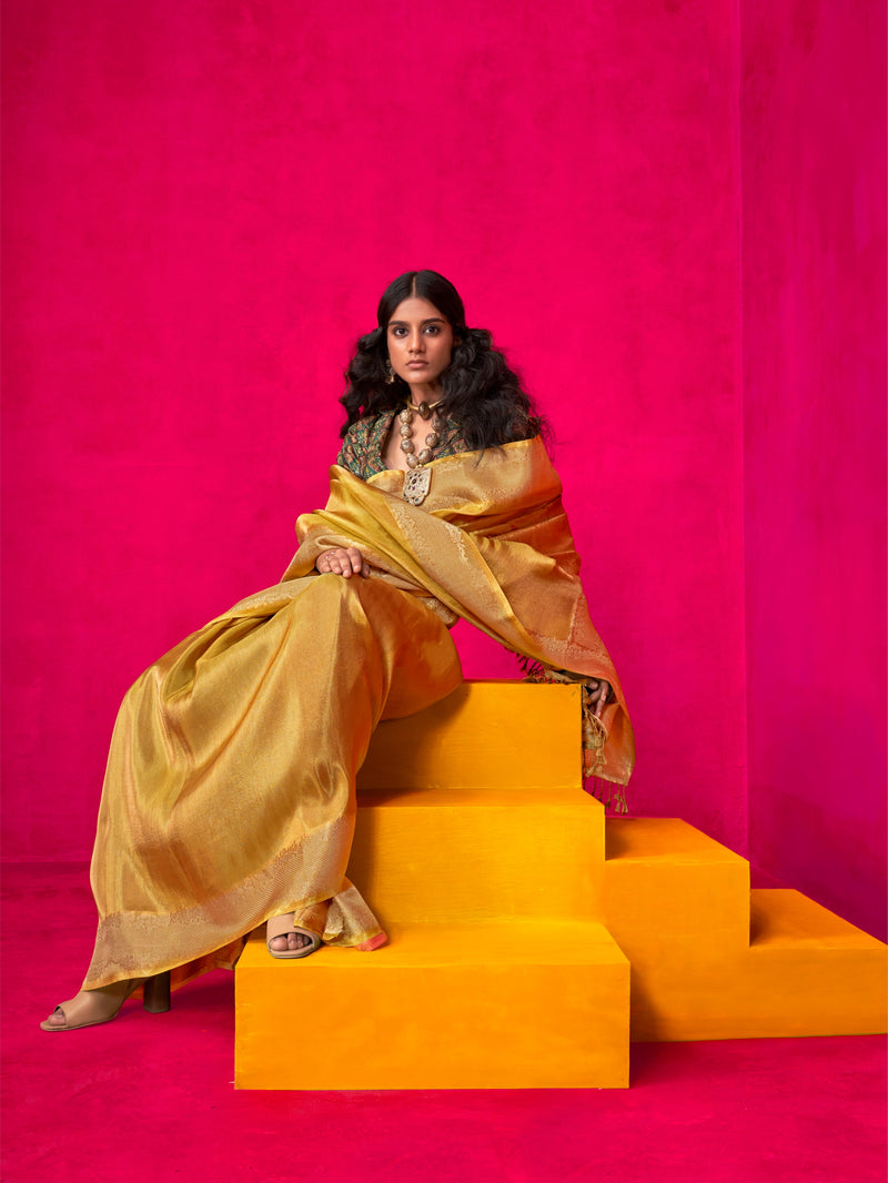Royal Gold Pure Zari Tissue Saree with Weaving Border