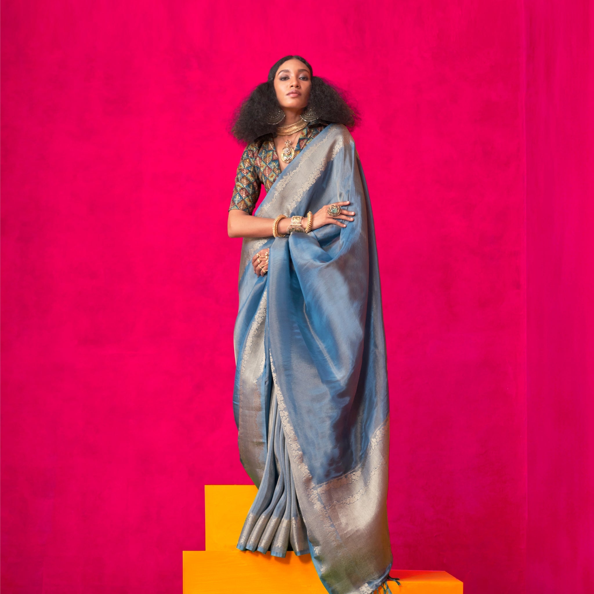 Serene Blue Pure Zari Tissue Saree
