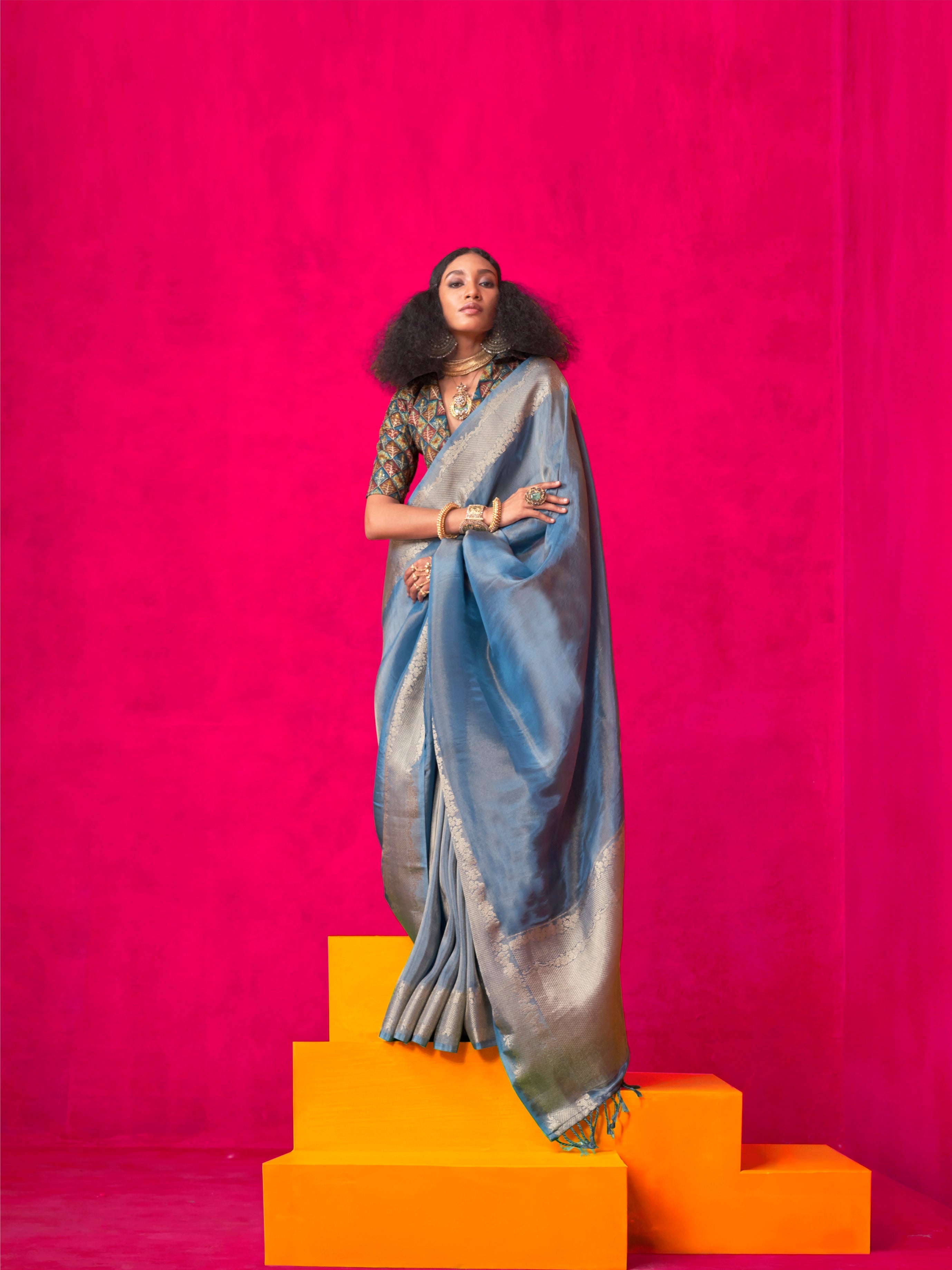 Serene Blue Pure Zari Tissue Saree