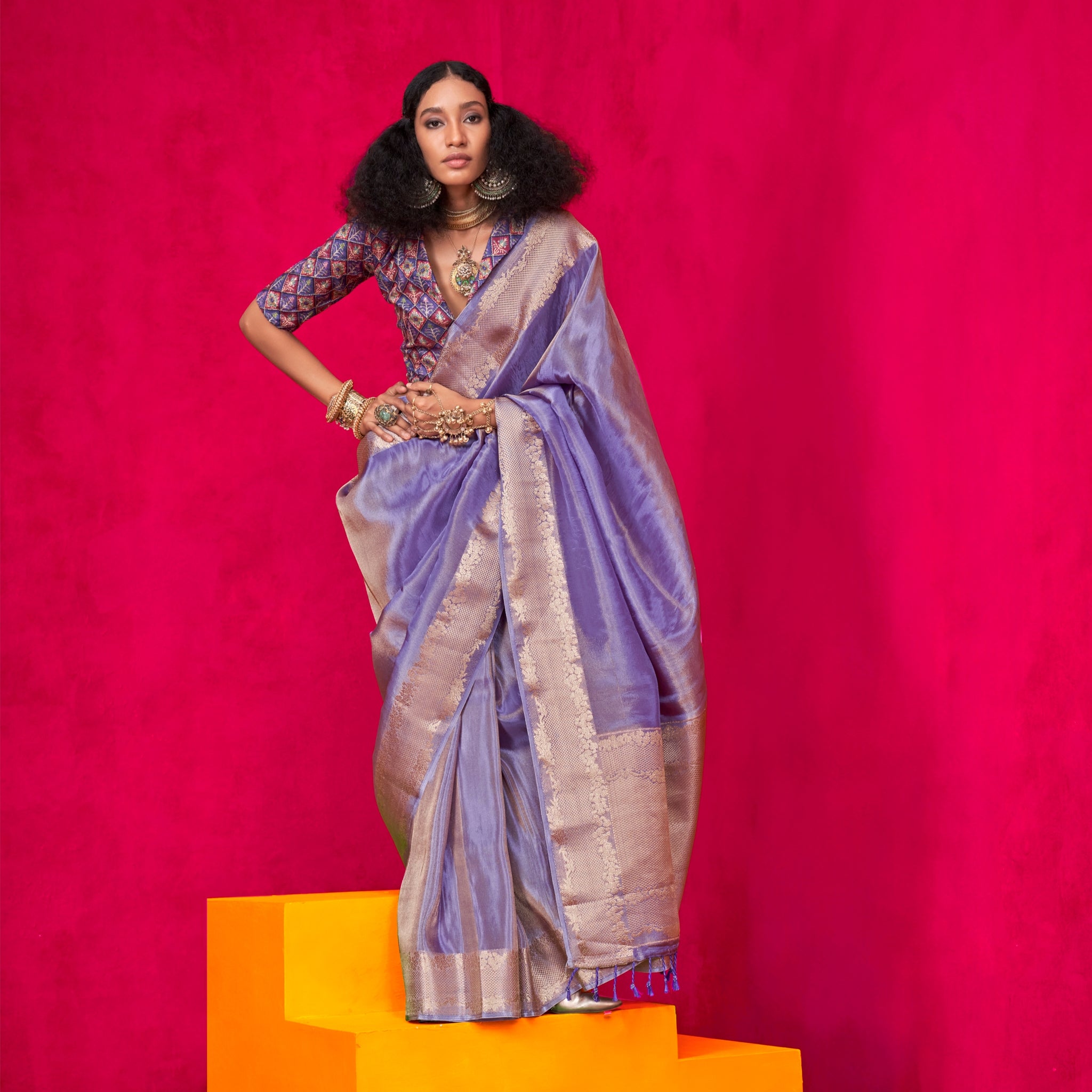 Purple Pure Zari Tissue Saree with Zari Weaving Border
