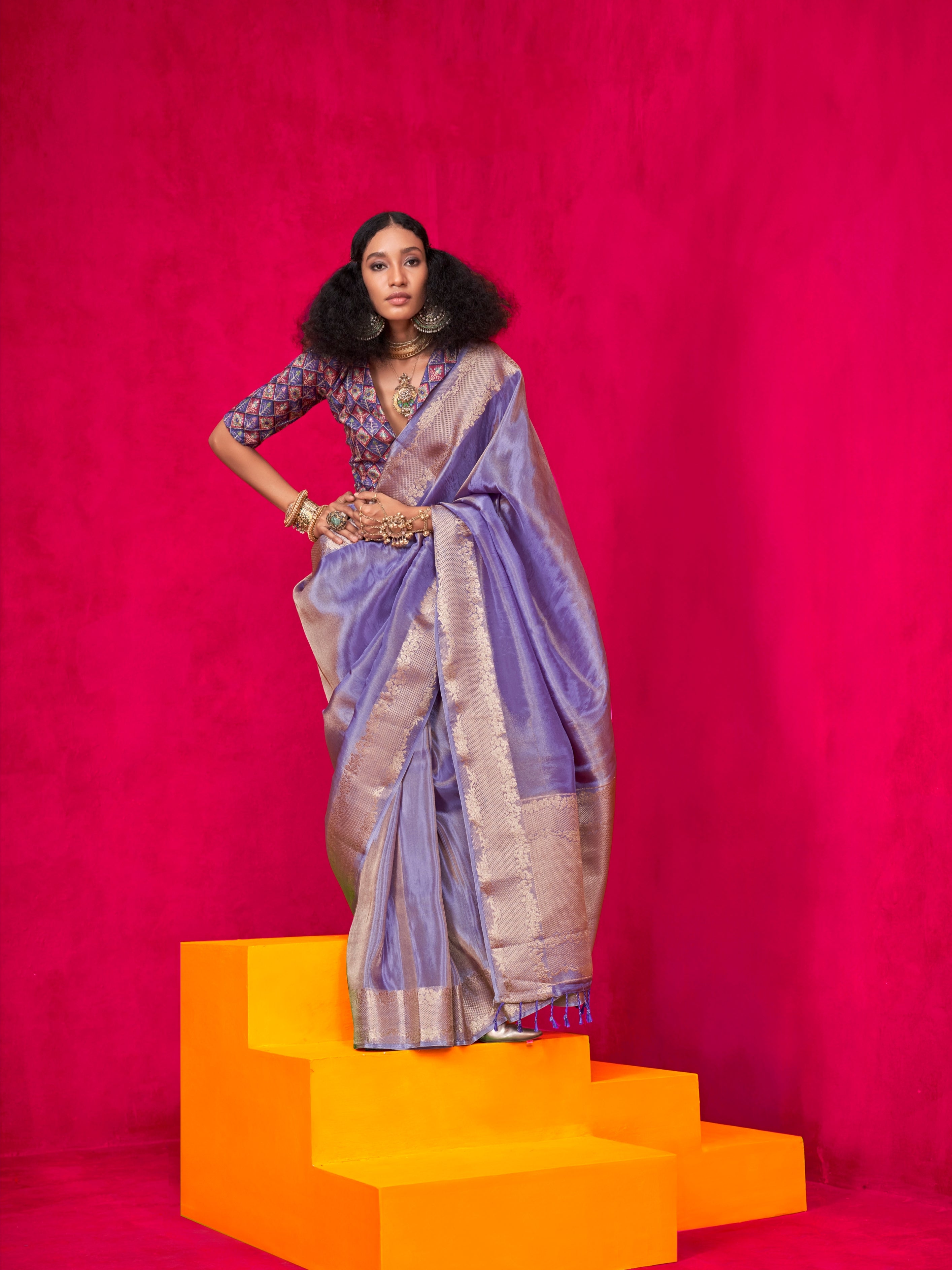 Purple Pure Zari Tissue Saree with Zari Weaving Border
