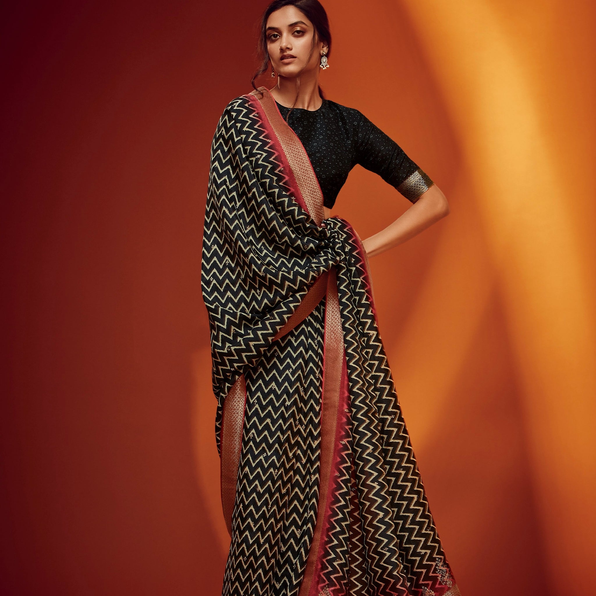 Classic Black & Red Designer Woven Saree