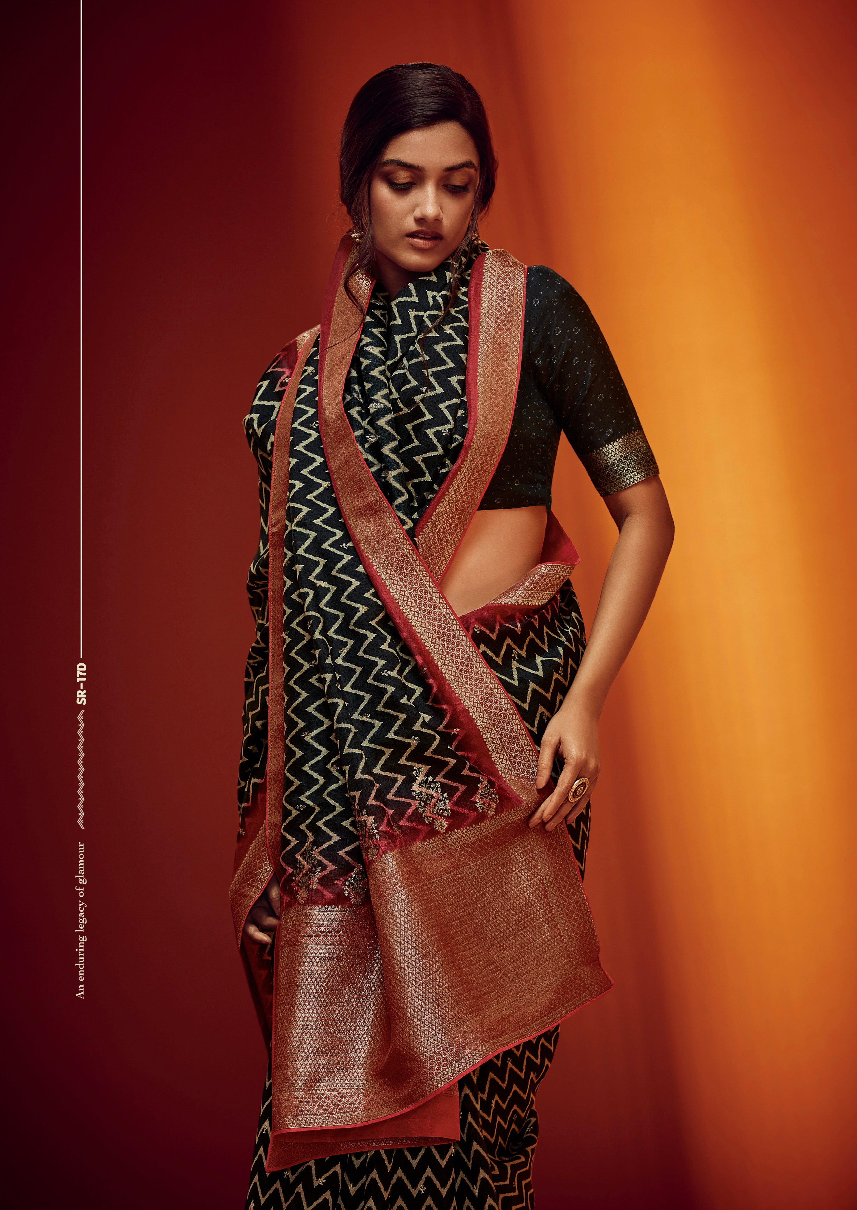 Classic Black &amp; Red Designer Woven Saree