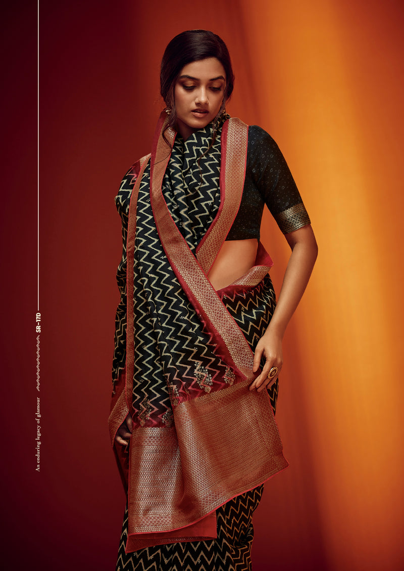 Classic Black & Red Designer Woven Saree