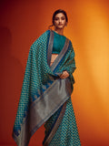 Royal Blue & Teal Green Designer Viscose Saree