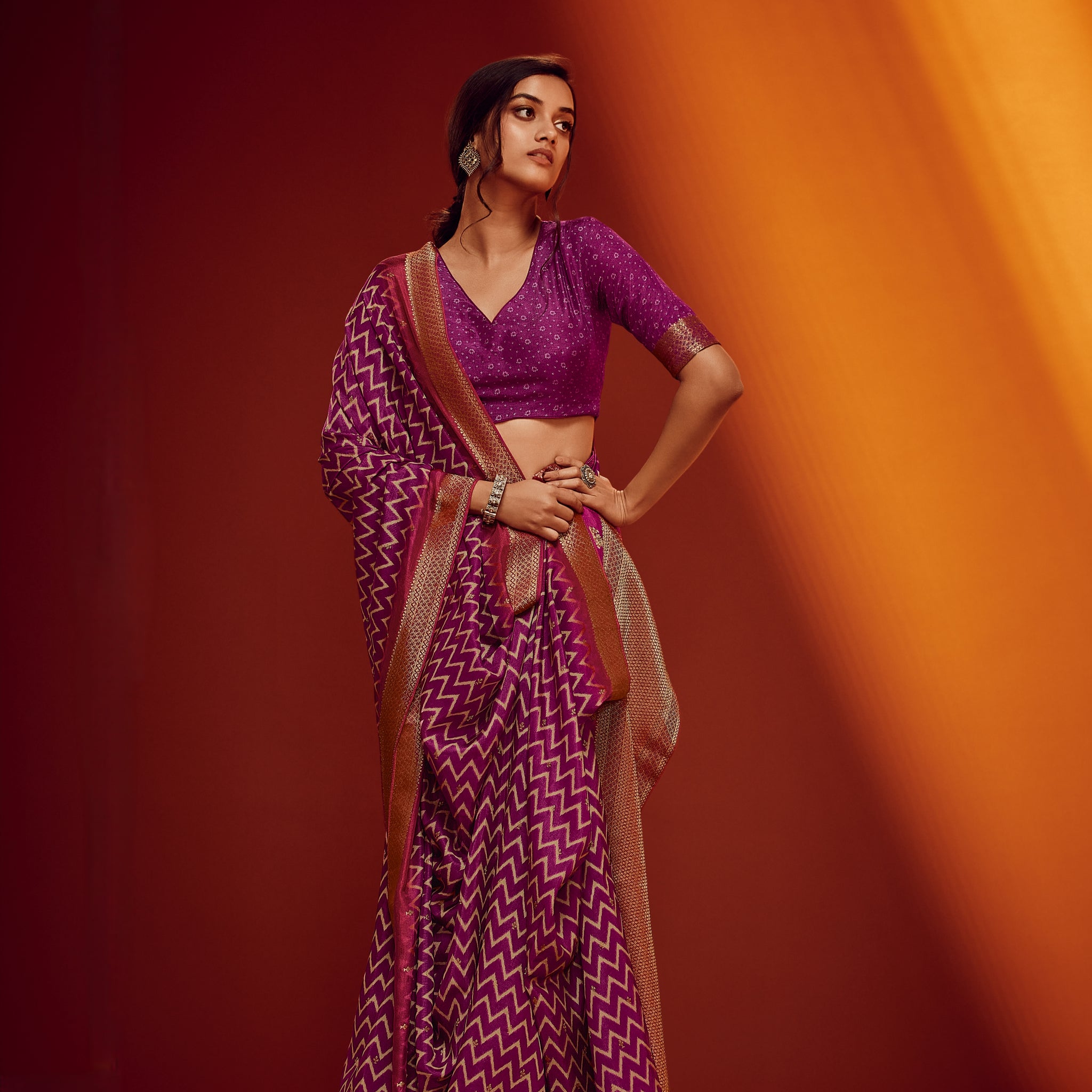 Majestic Purple & Gold Designer Viscose Saree