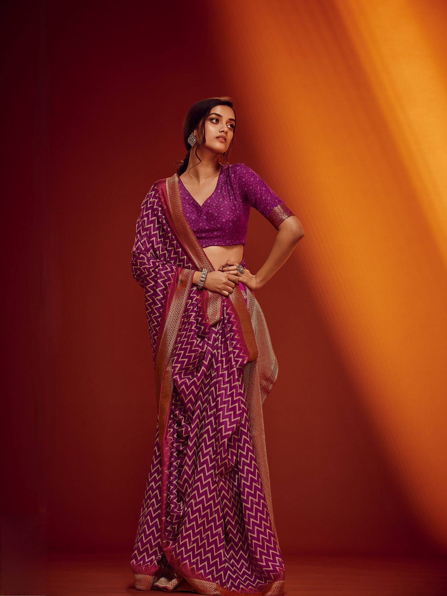 Majestic Purple &amp; Gold Designer Viscose Saree