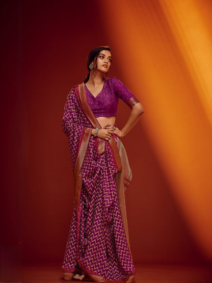 Majestic Purple &amp; Gold Designer Viscose Saree