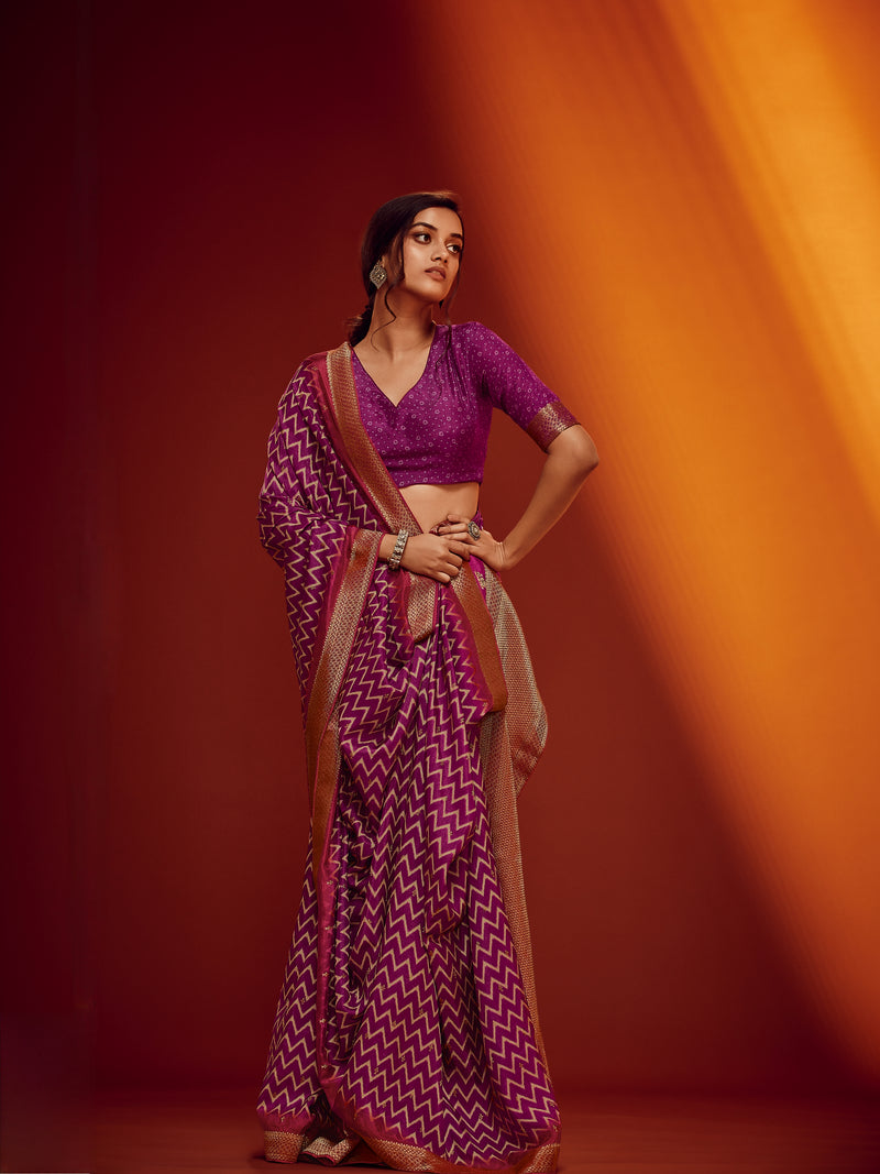 Majestic Purple & Gold Designer Viscose Saree