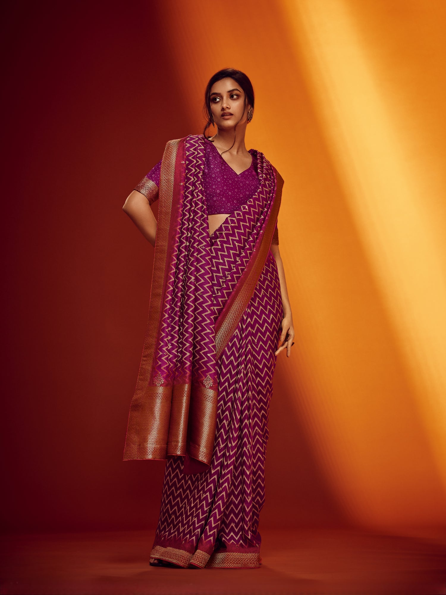 Majestic Purple &amp; Gold Designer Viscose Saree