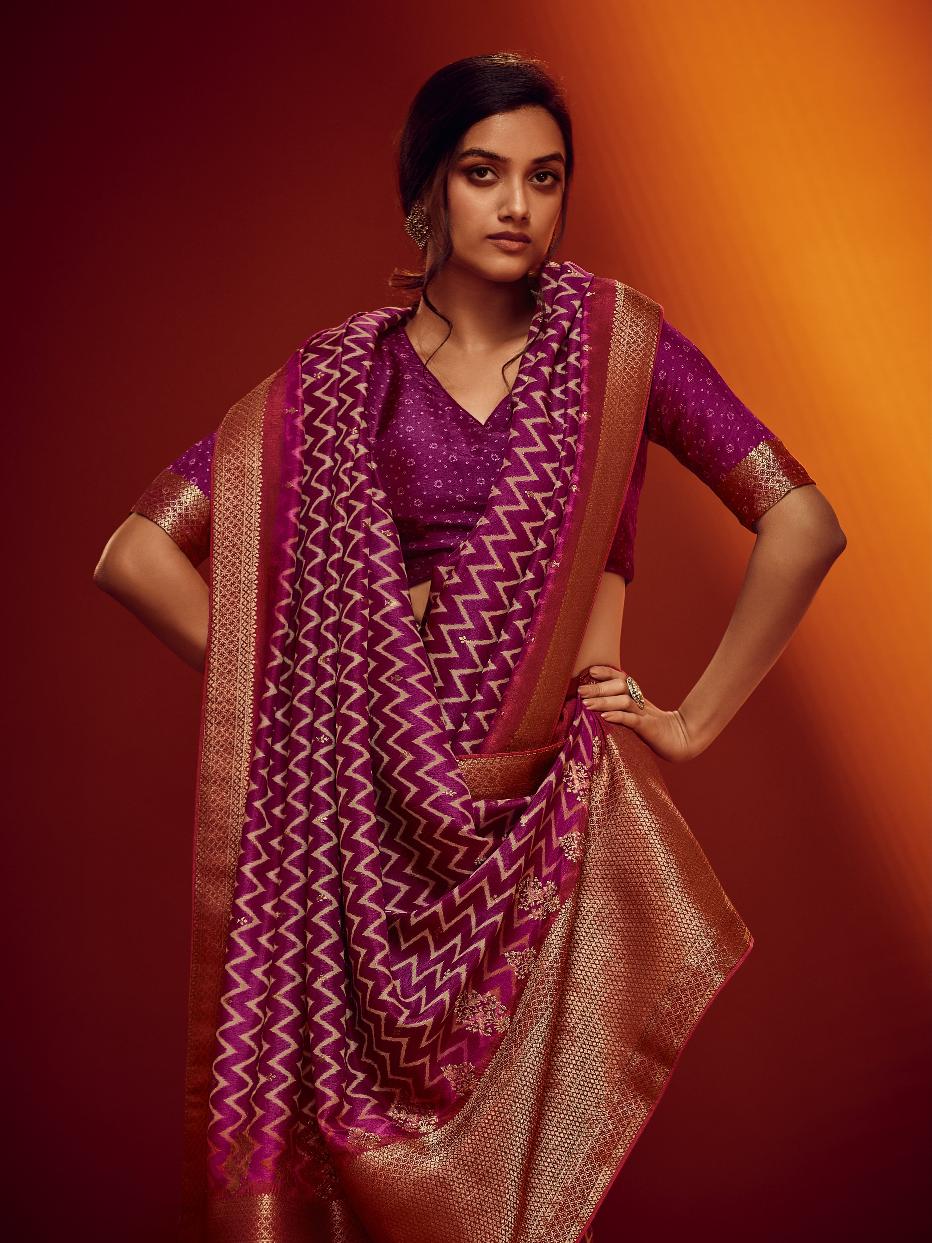 Majestic Purple & Gold Designer Viscose Saree
