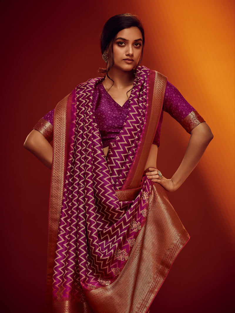 Majestic Purple & Gold Designer Viscose Saree