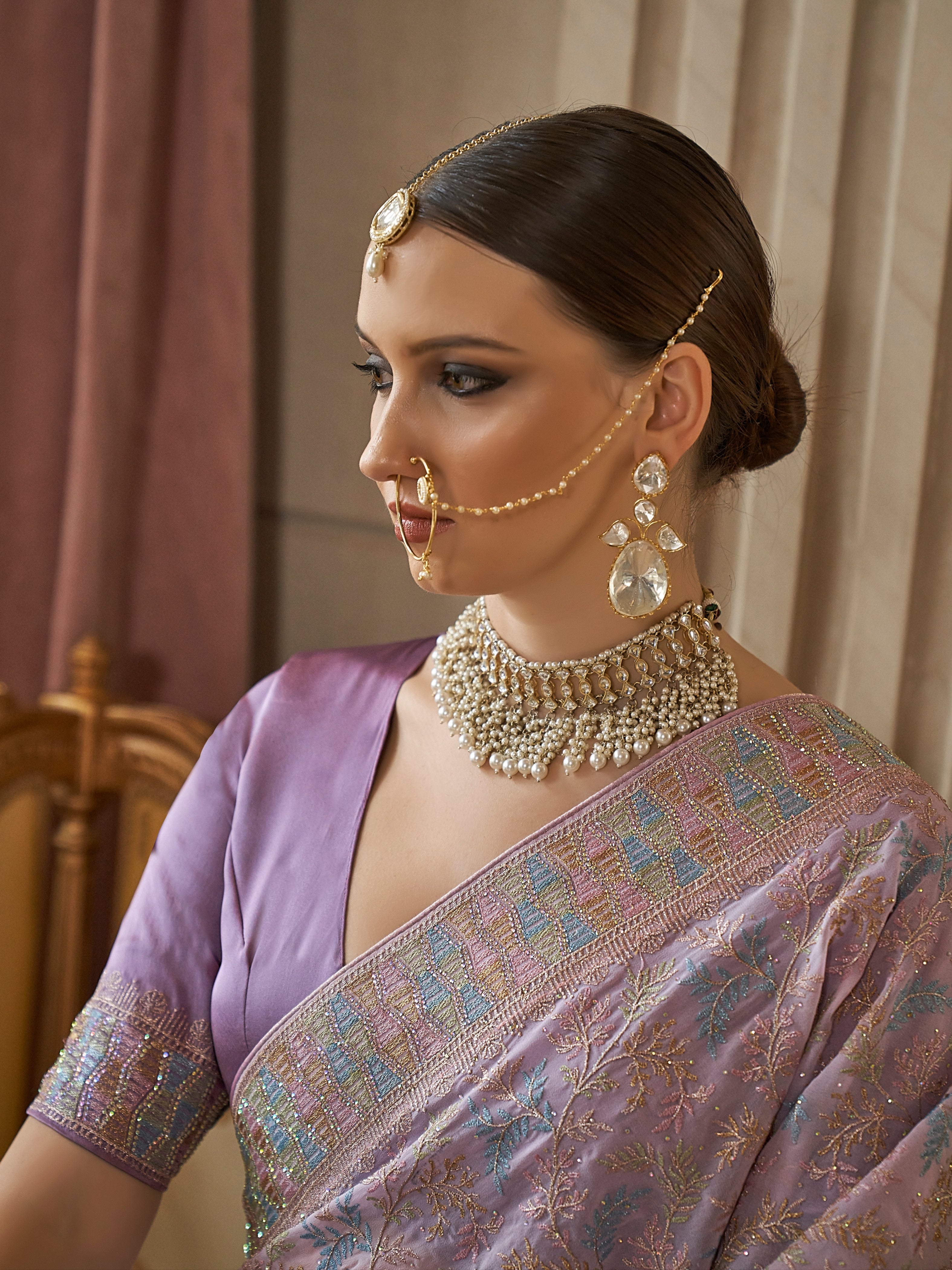 Lavender & Pink Fancy Tissue Saree with Subtle Weaving