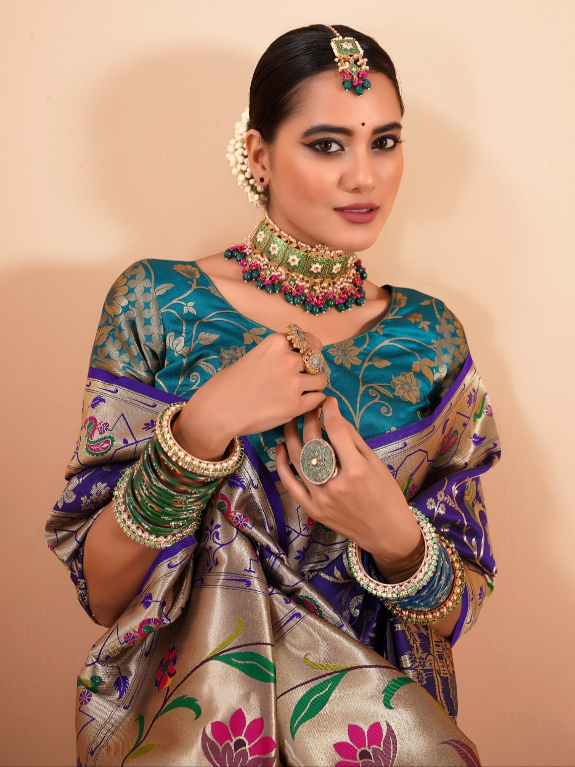 Royal Blue Paithani Silk Saree with Intricate Weaving