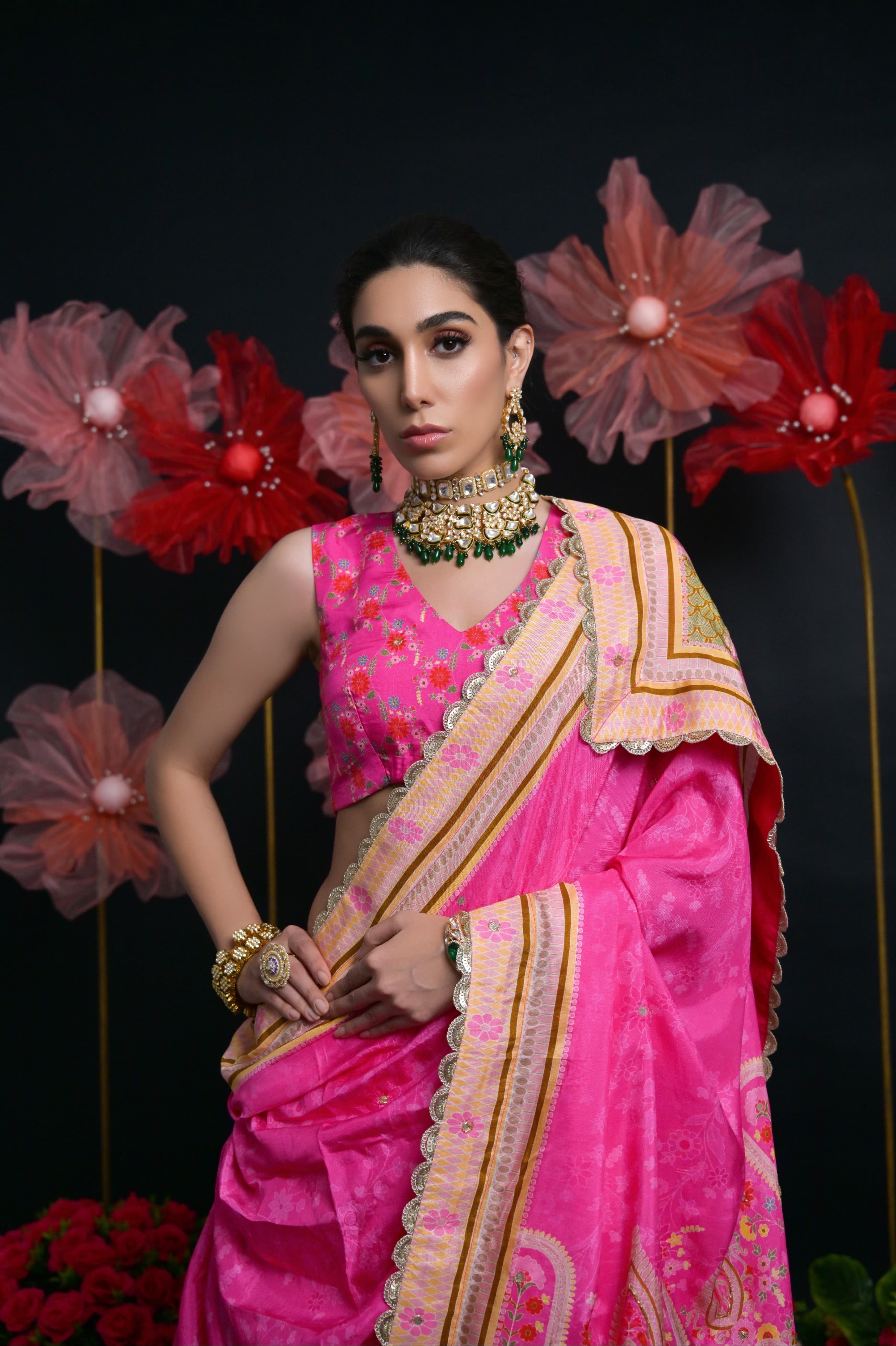 Hot Pink Heavy Embroidered Bridal Lehenga with Zardosi Work