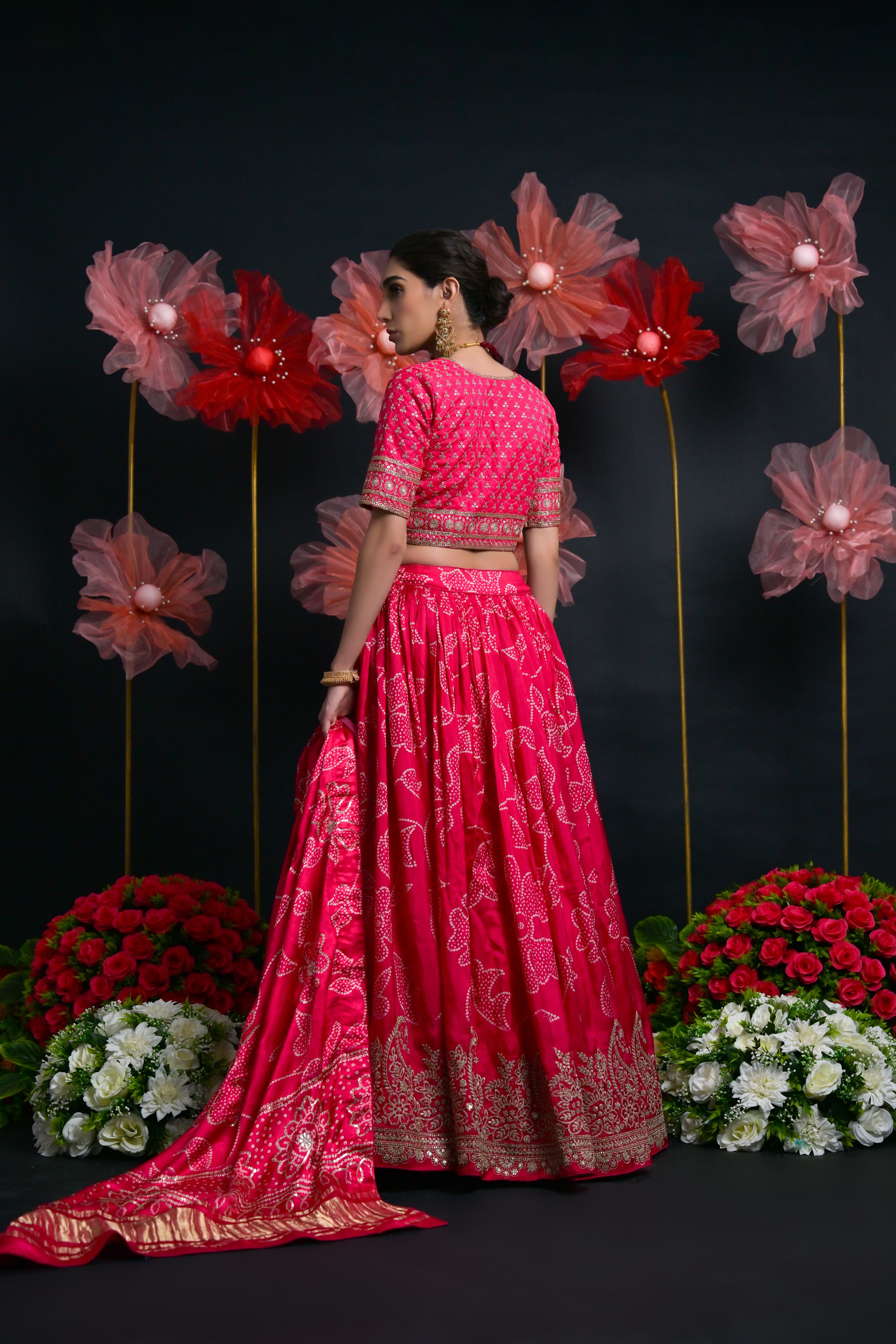 Pink Printed Bridal Lehenga with Jari Embroidery