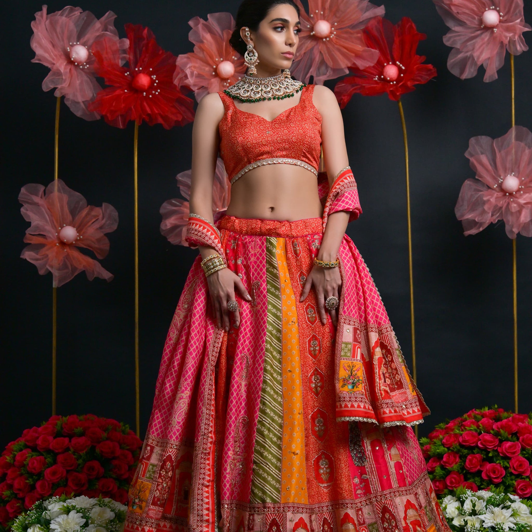 Rani Pink Heavy Embroidered Lehenga with Gota Patti Work