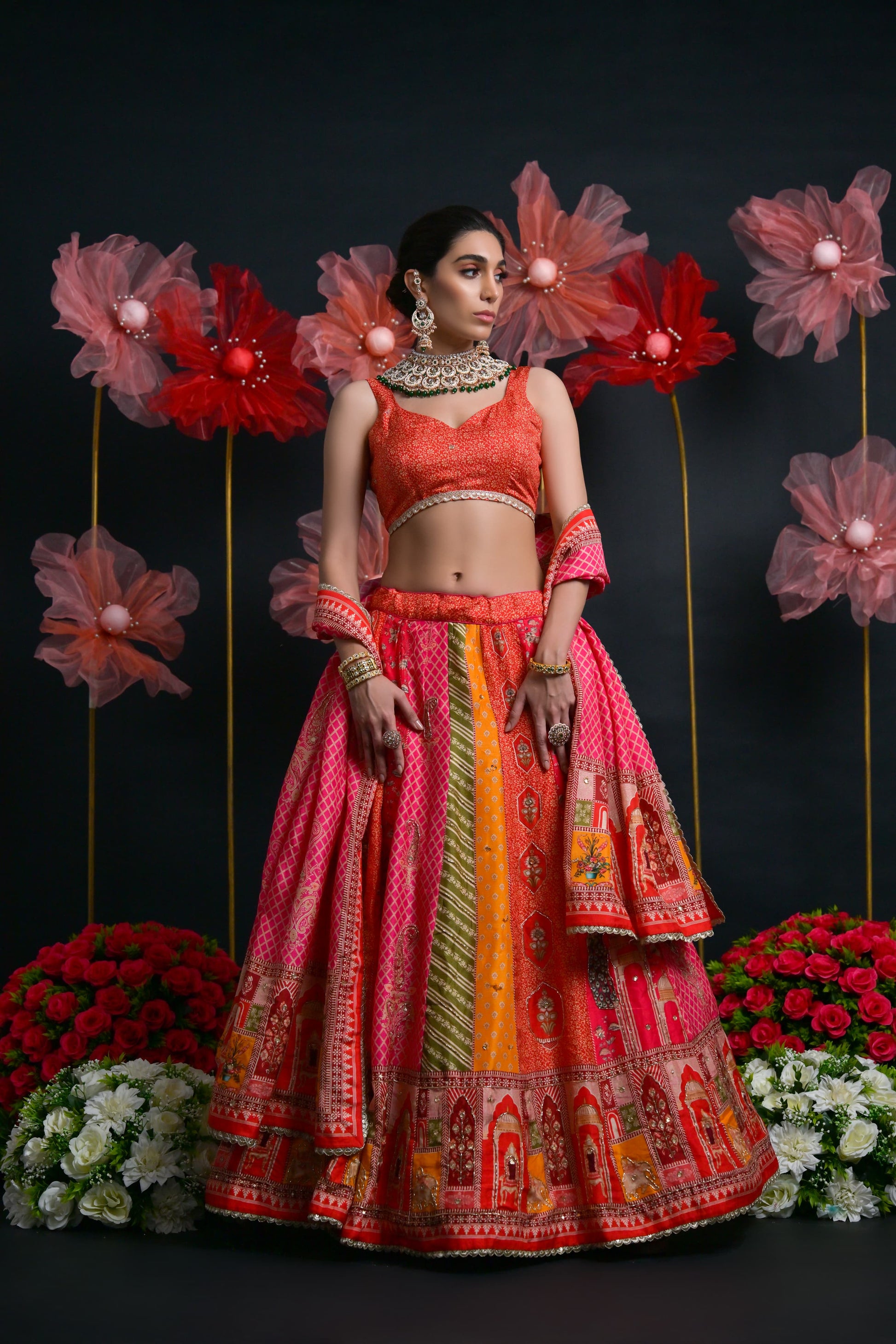 Rani Pink Heavy Embroidered Lehenga with Gota Patti Work