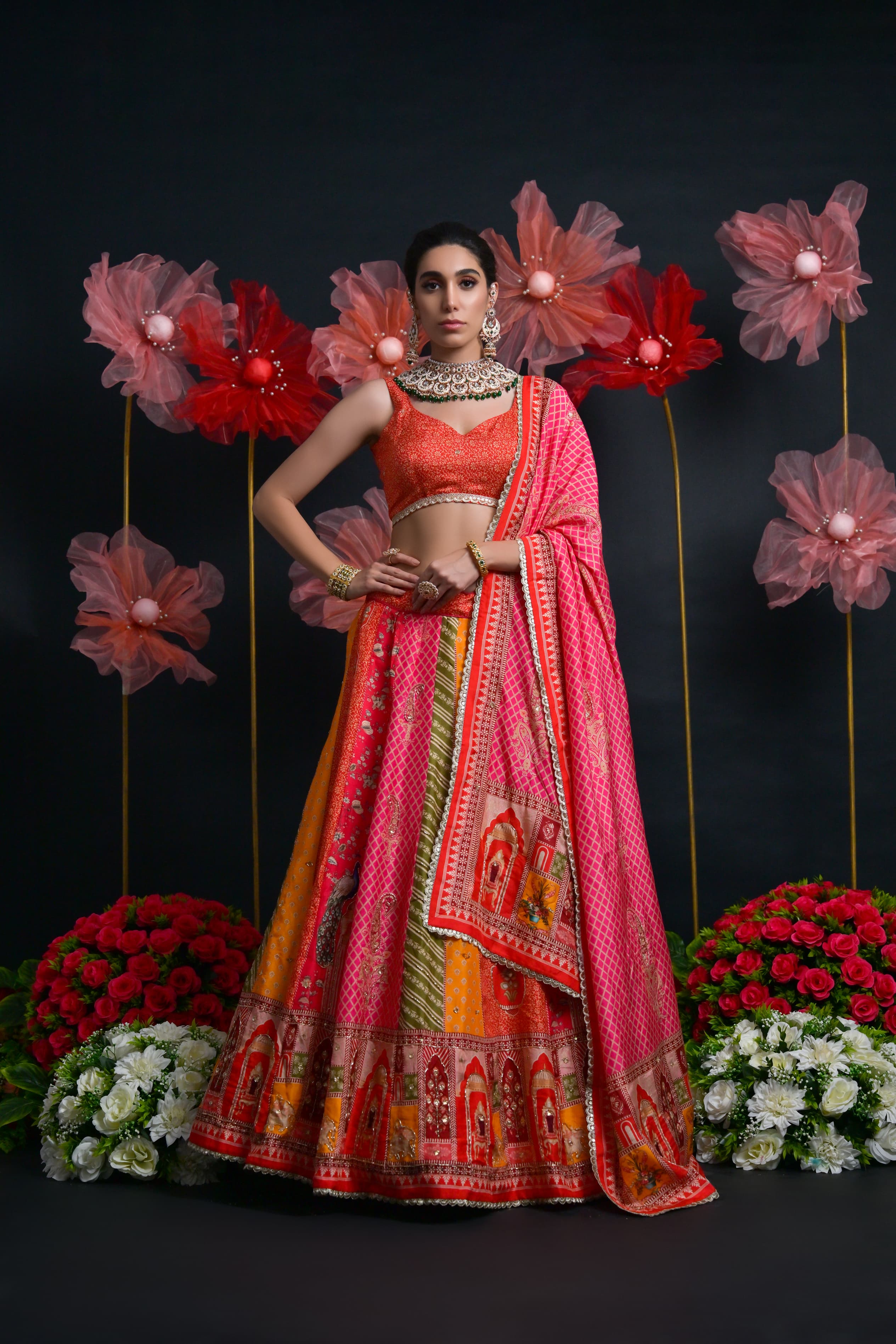 Rani Pink Heavy Embroidered Lehenga with Gota Patti Work