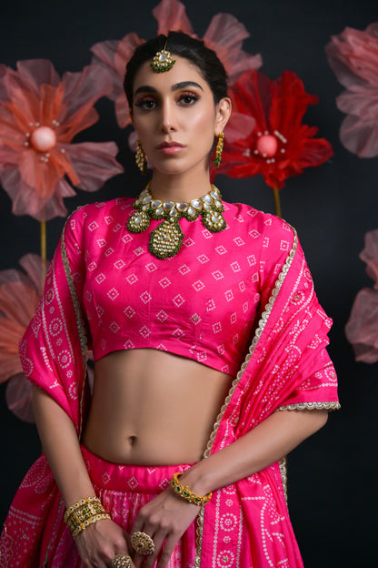 Bright Pink Royal Bridal Lehenga with Zardosi &amp; Sequence Work