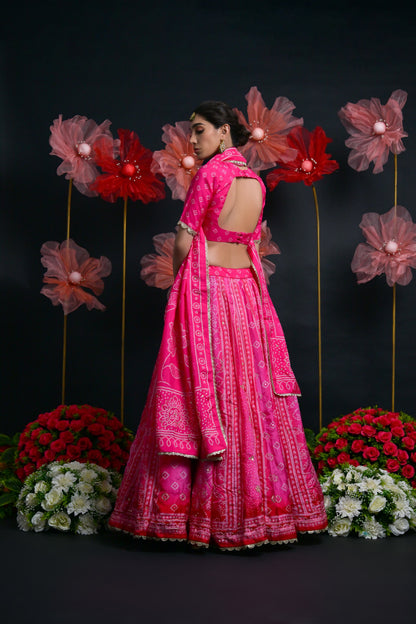 Bright Pink Royal Bridal Lehenga with Zardosi &amp; Sequence Work