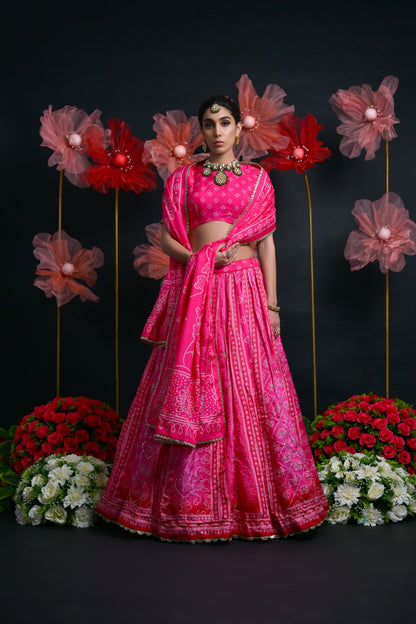 Bright Pink Royal Bridal Lehenga with Zardosi &amp; Sequence Work