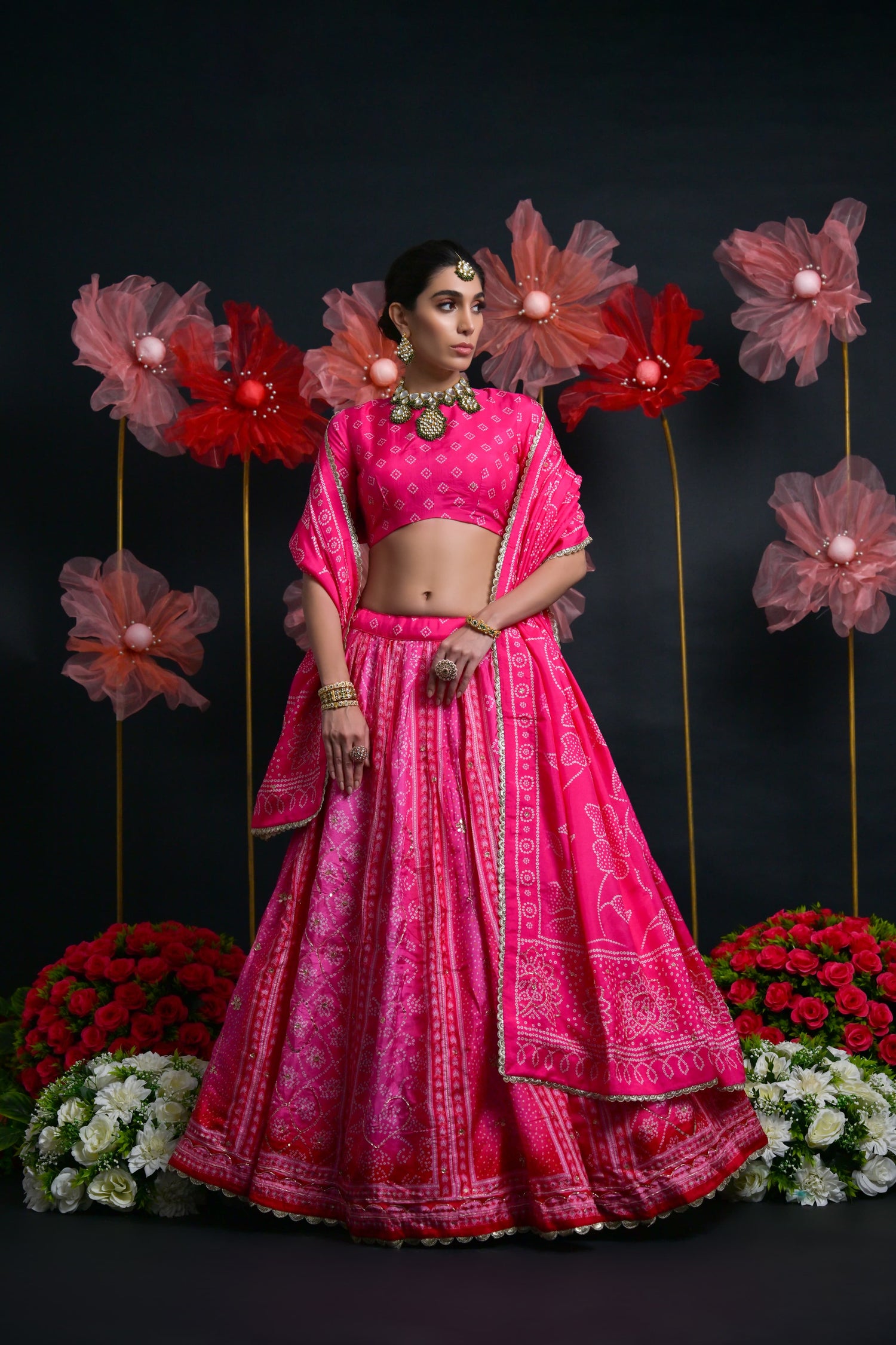 Bright Pink Royal Bridal Lehenga with Zardosi &amp; Sequence Work
