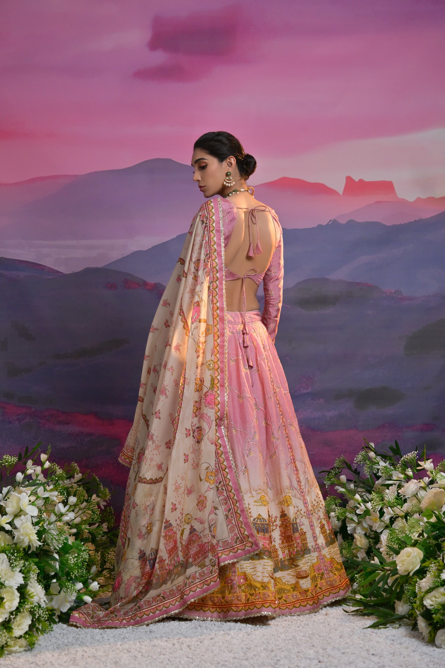 Pastel Pink &amp; Ivory Embroidered Bridal Lehenga with Zardosi Work