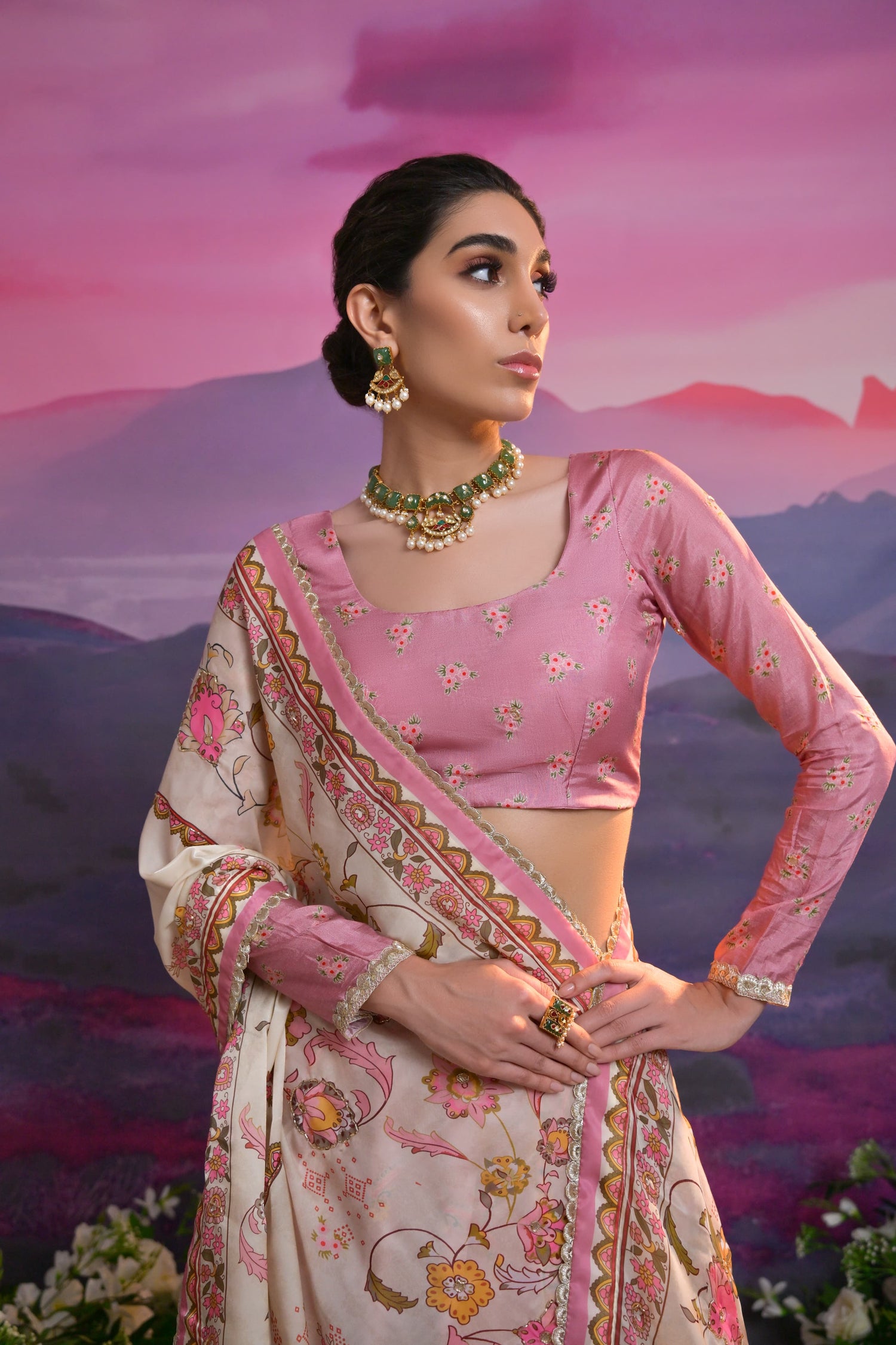 Pastel Pink &amp; Ivory Embroidered Bridal Lehenga with Zardosi Work
