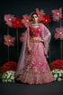 Hot Pink Heavy Embroidered Bridal Lehenga with Net Dupatta