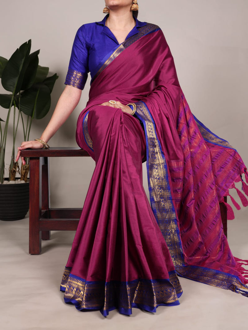 Pink Pure Aura Silk Zari Weaving Work Cotton Saree
