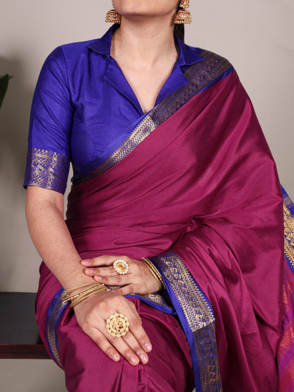 Pink Pure Aura Silk Zari Weaving Work Cotton Saree