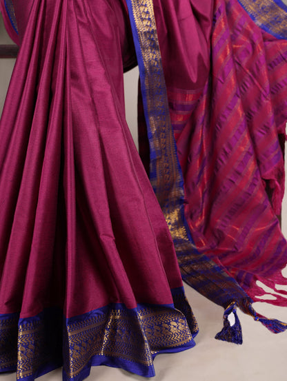 Pink Pure Aura Silk Zari Weaving Work Cotton Saree