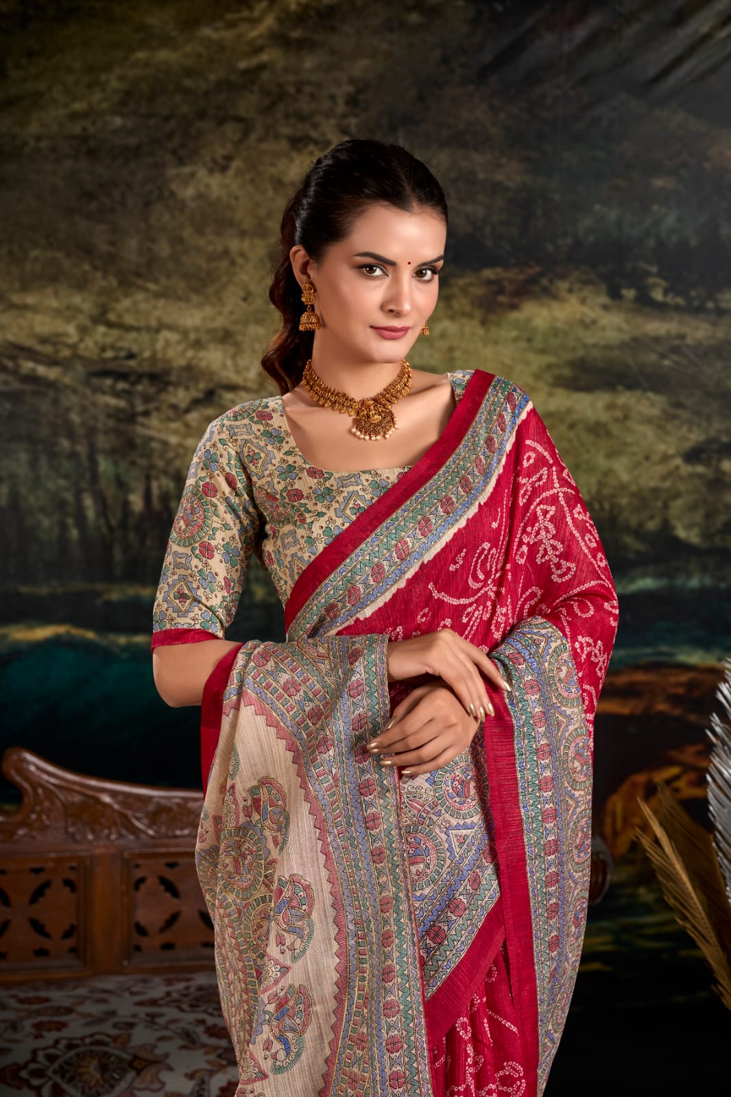 Madhubani Bandhej Print Saree