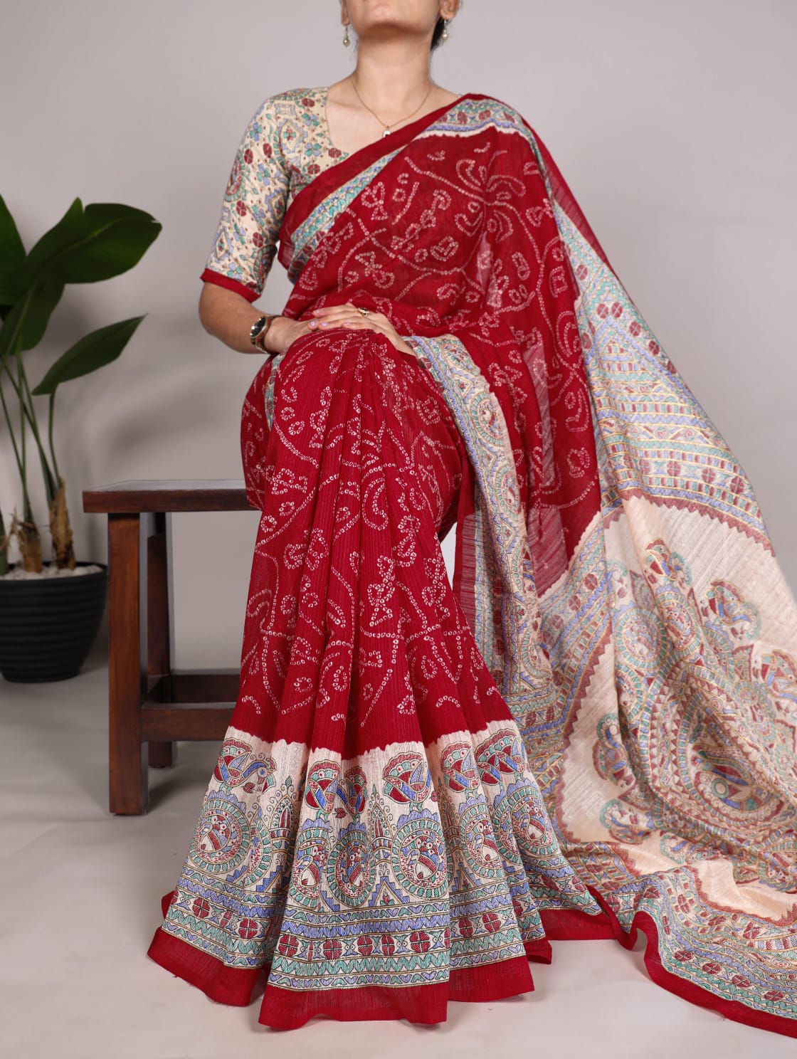 Madhubani Bandhej Print Saree