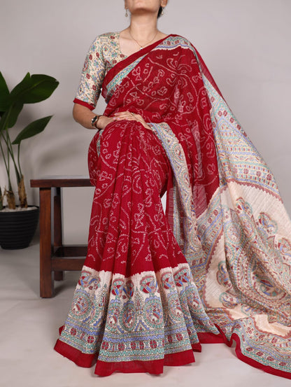 Madhubani Bandhej Print Saree