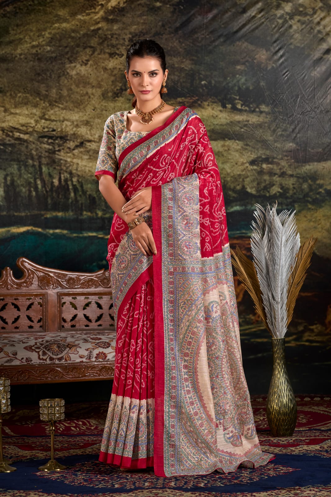 Madhubani Bandhej Print Saree