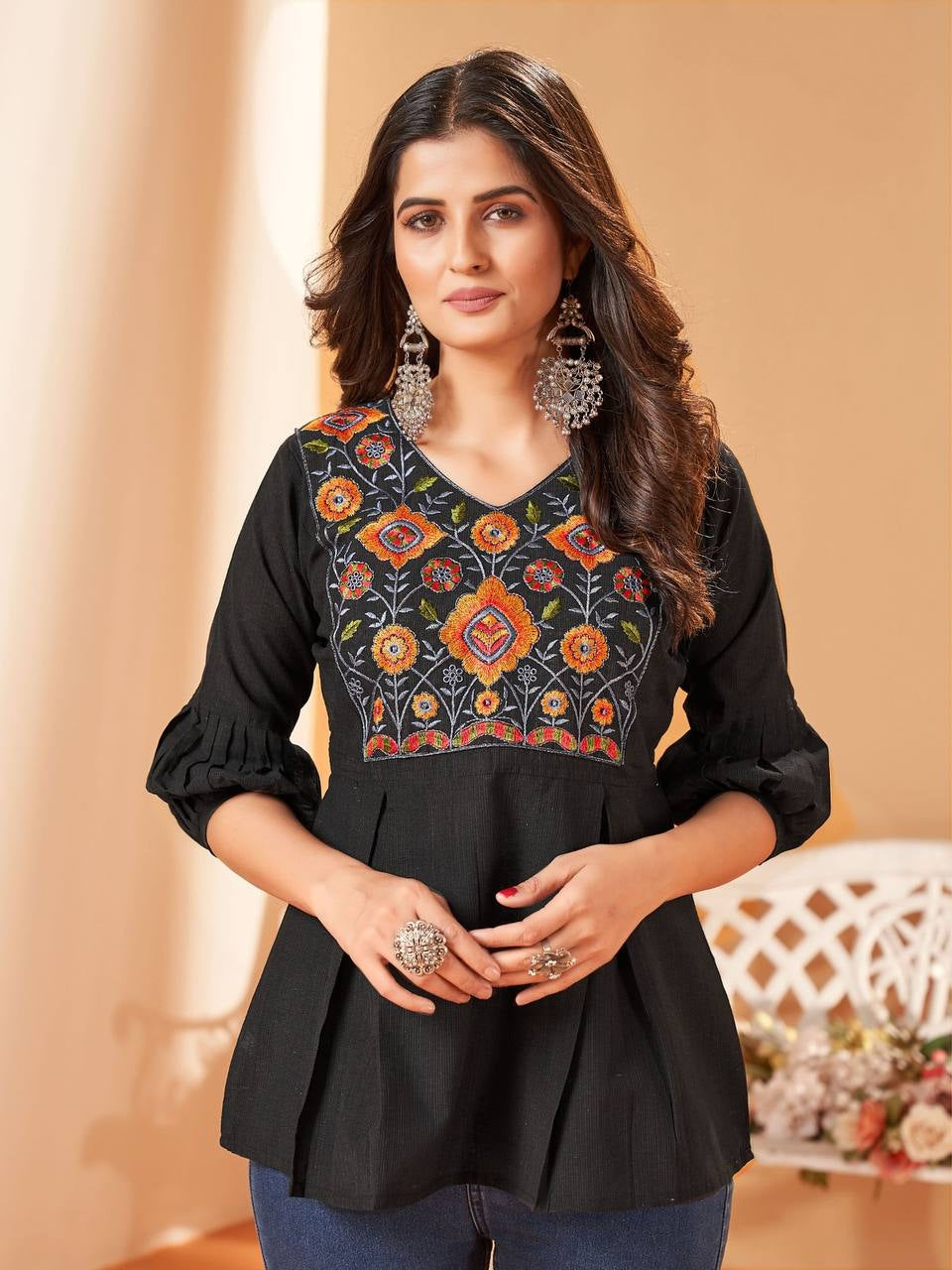 Buy Black Pure Cotton Short Top: Casual Tops Collection – Anant
