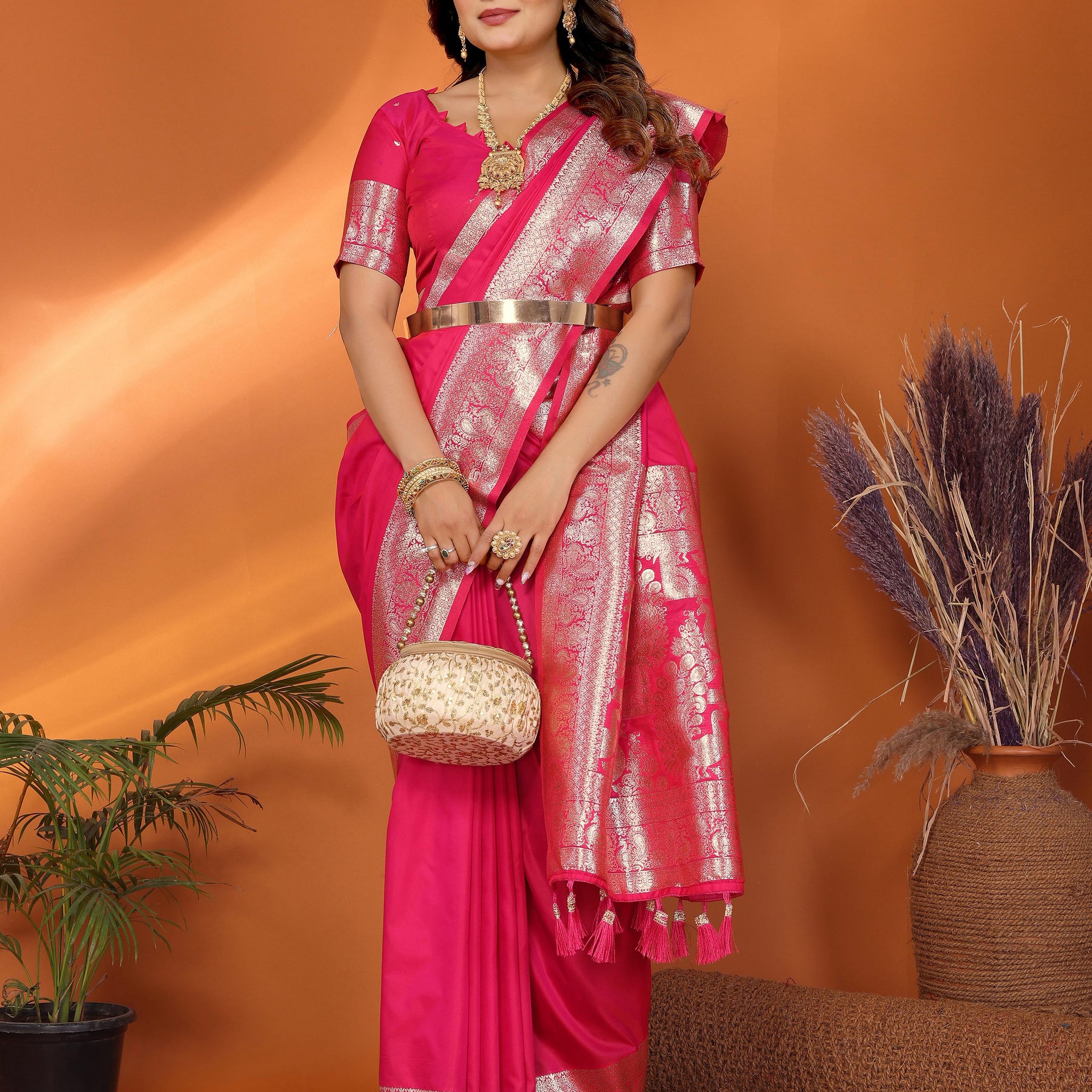 Pink Premium Pure Soft Banarasi Silk Saree