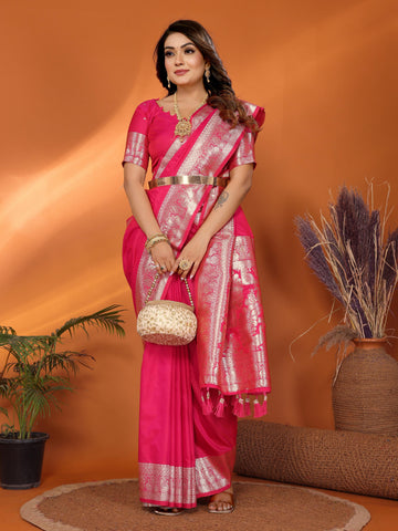 Pink Premium Pure Soft Banarasi Silk Saree