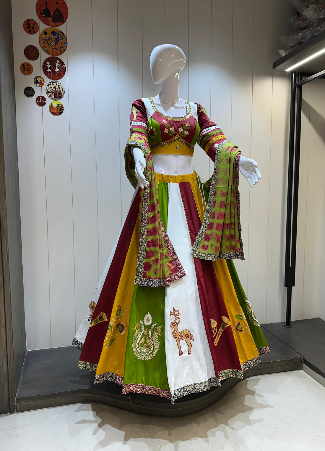 Multicolor Jaam Cotton Chaniya Choli with Aari Work for Navratri

