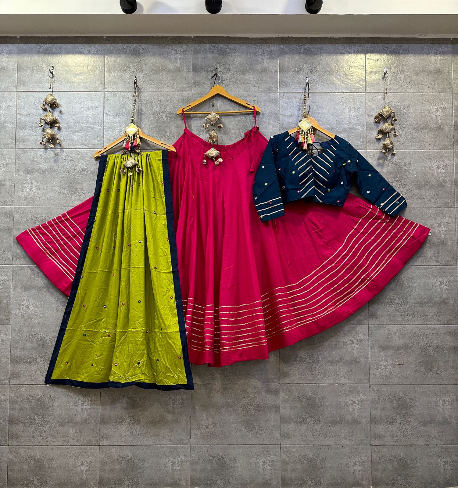 Magenta chaniya choli with navy blouse front view