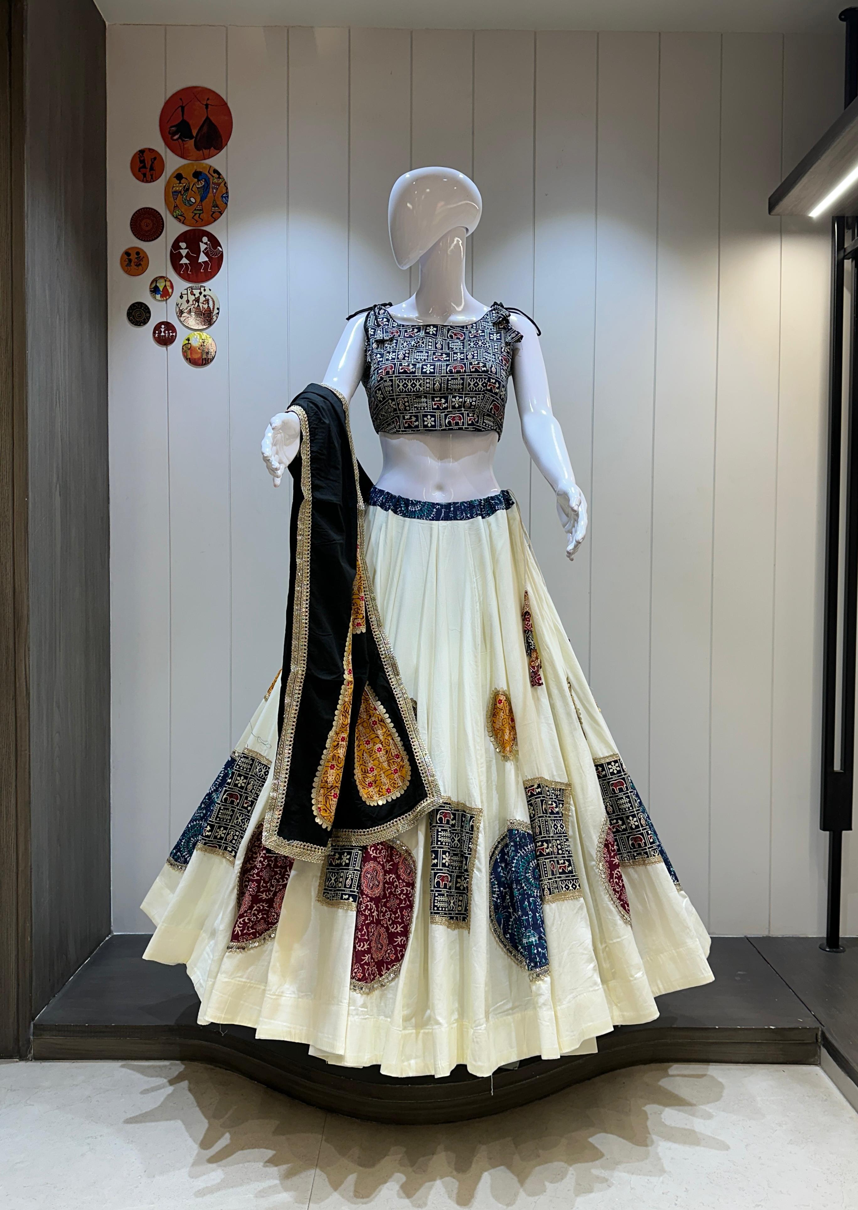 Traditional Navratri lehenga in cream &amp; black