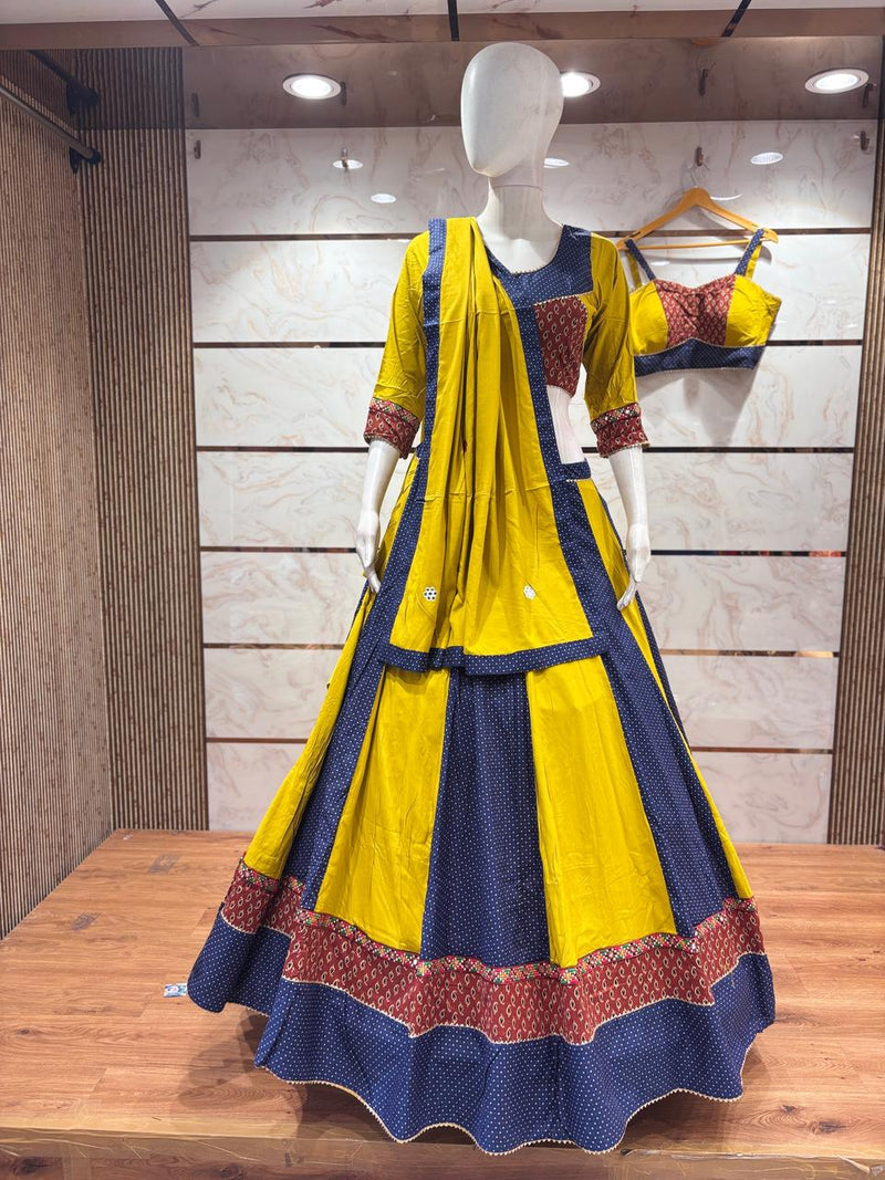 Yellow blue chaniya choli for garba