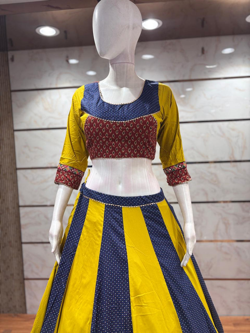 Double blouse lehenga choli yellow tone