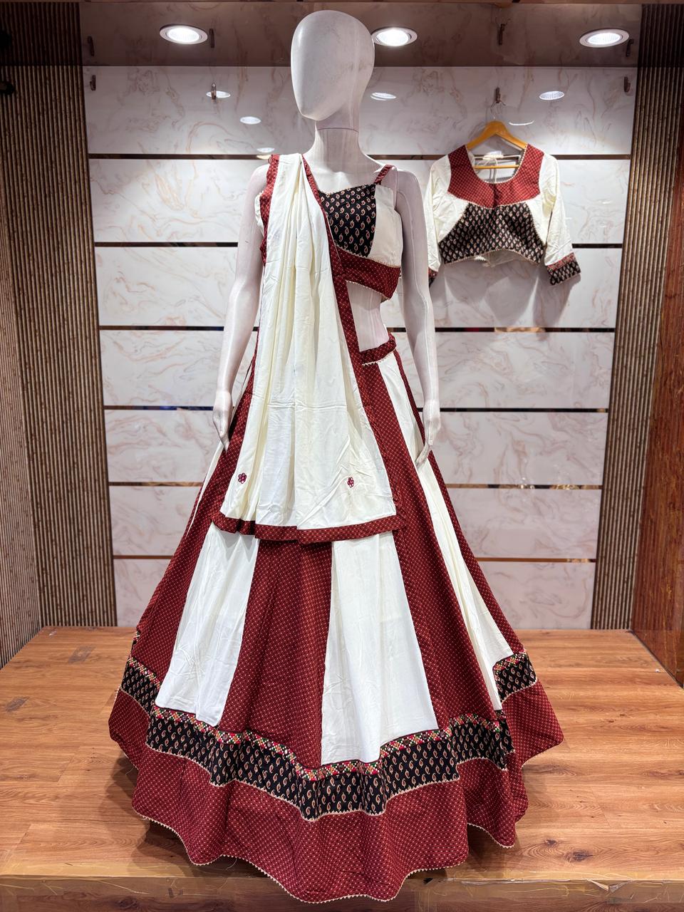 Navratri maroon white chaniya choli