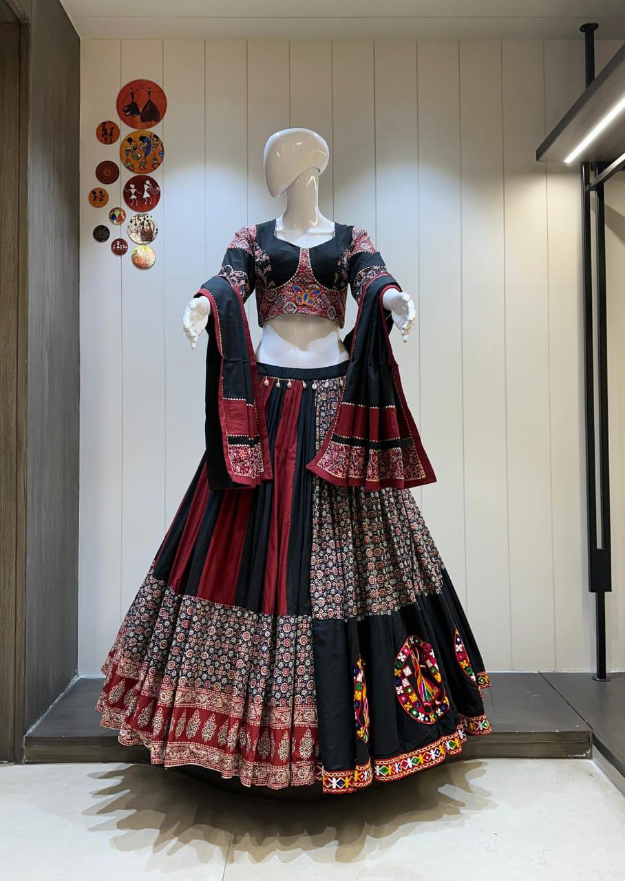 Black Maroon Ajrakh Print Chaniya Choli for Navratri